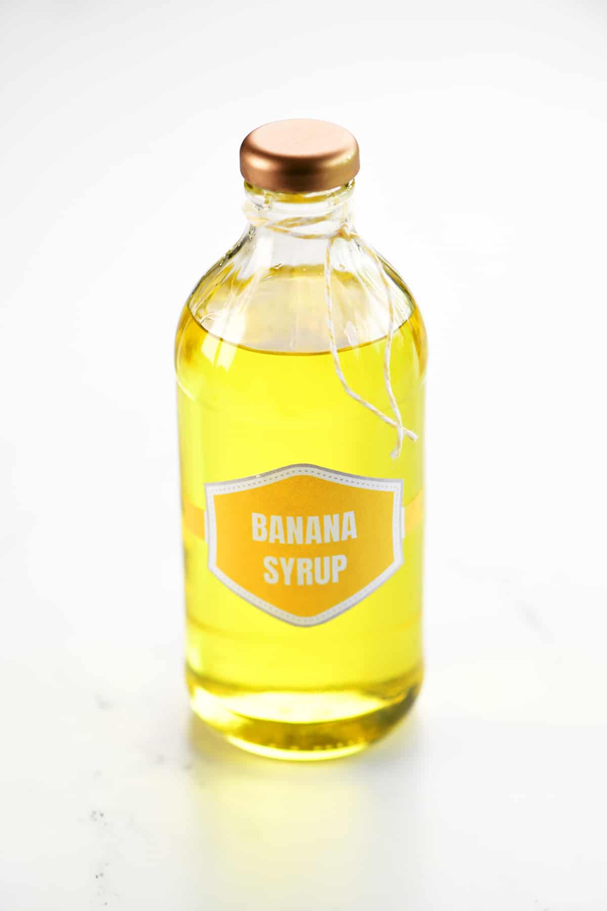 Banana syrup in a labeled bottle.