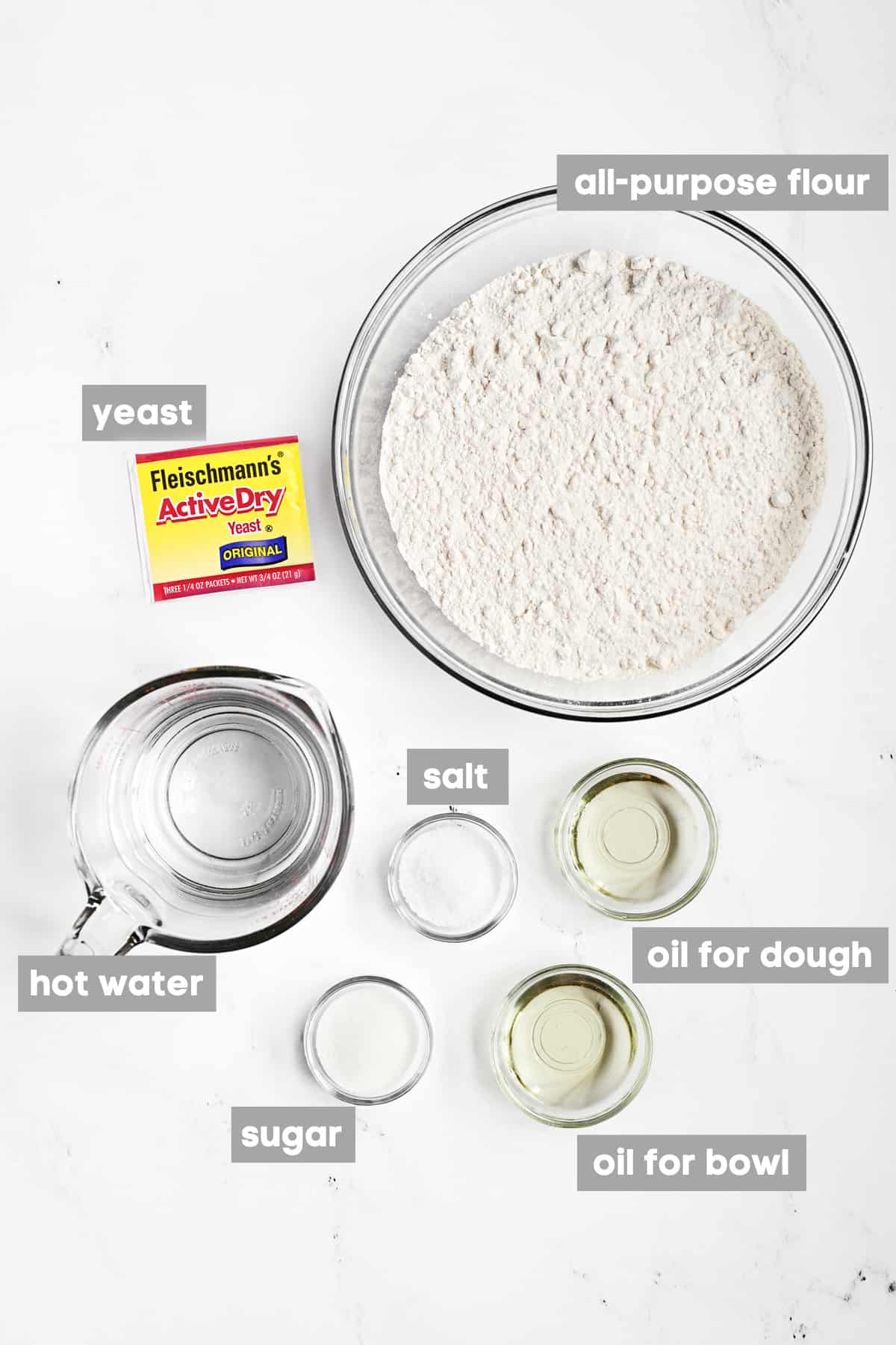 Ingredients set out on a countertop.