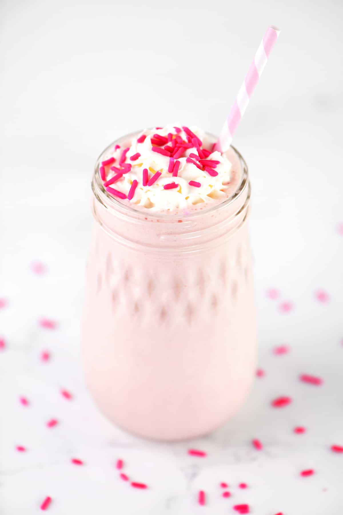 A pink milkshake.