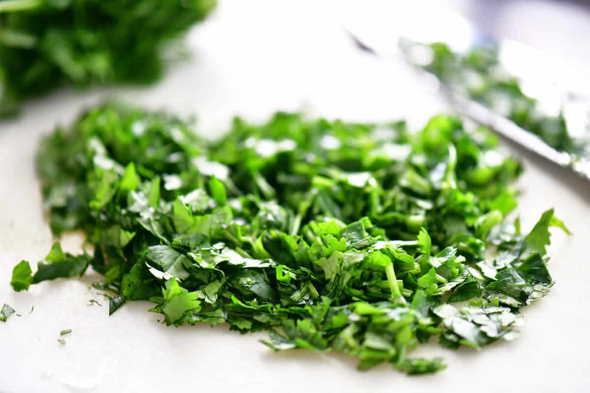 Chop fresh cilantro.