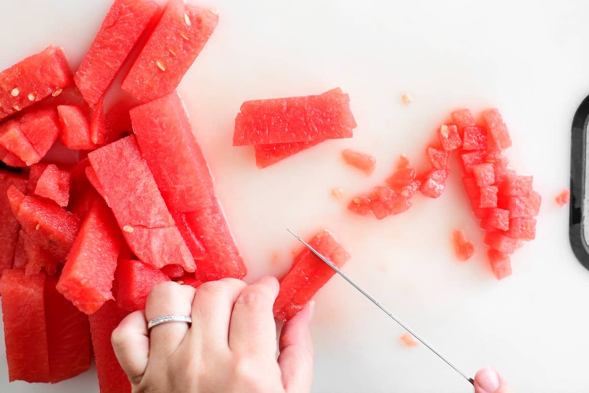 Diced the watermelon for watermelon salsa.
