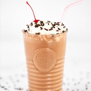 Chocolate milkshake in a glass.