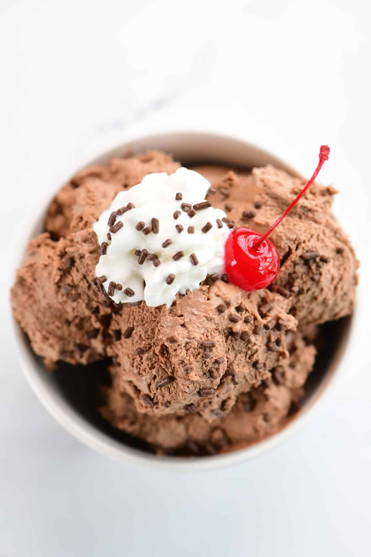 Three ingredient chocolate ice cream in a bowl.