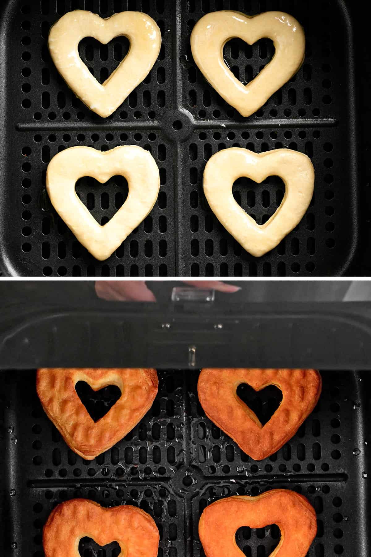 heart shaped donuts in an air fryer.
