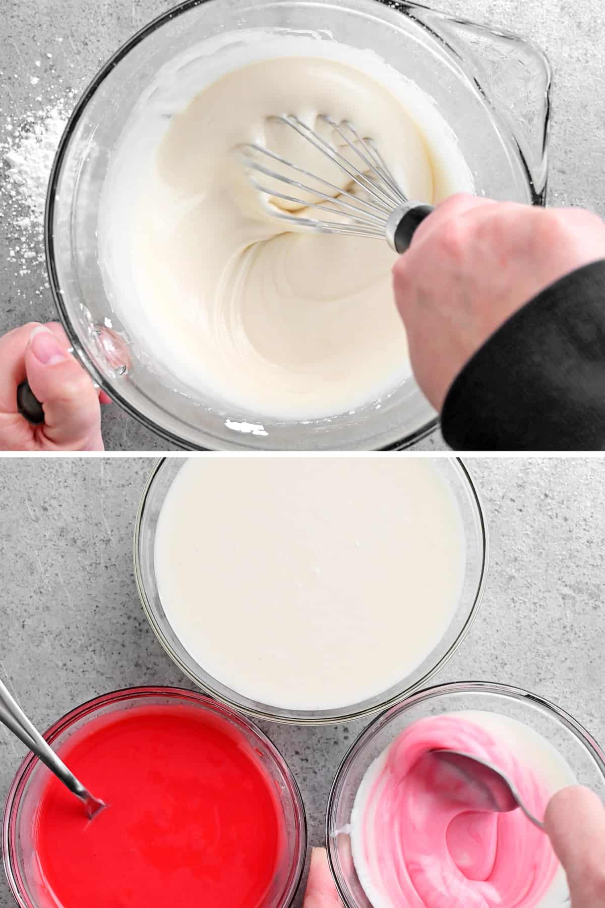 hands mixing donut glaze.