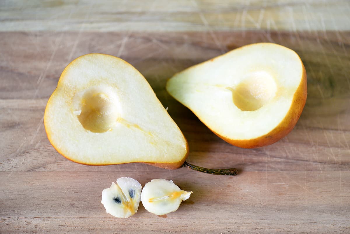 Remove seeds after slicing in half.