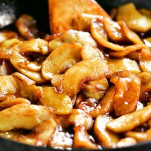 Fried Apples in a skillet.