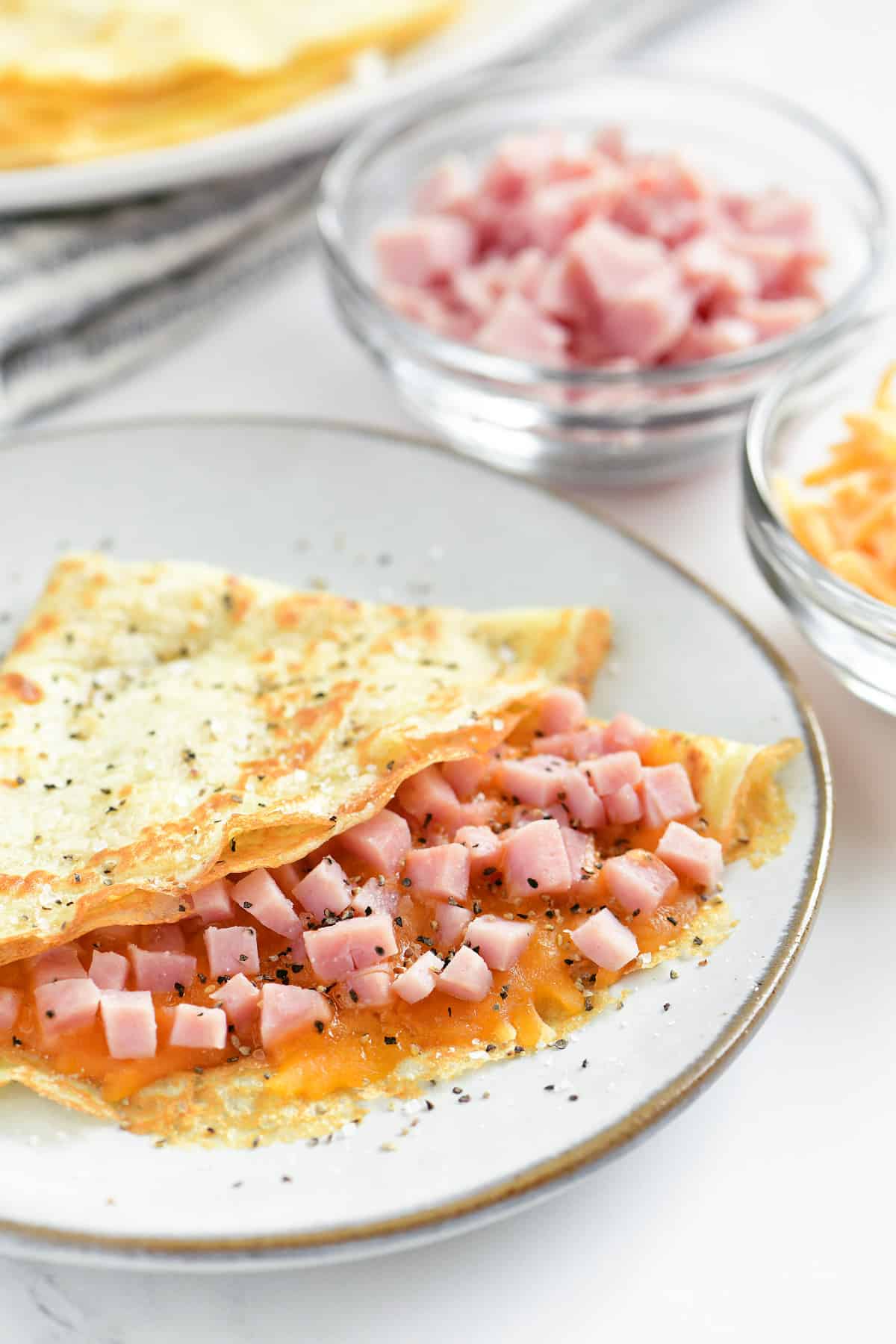 Ham and cheese crepes.