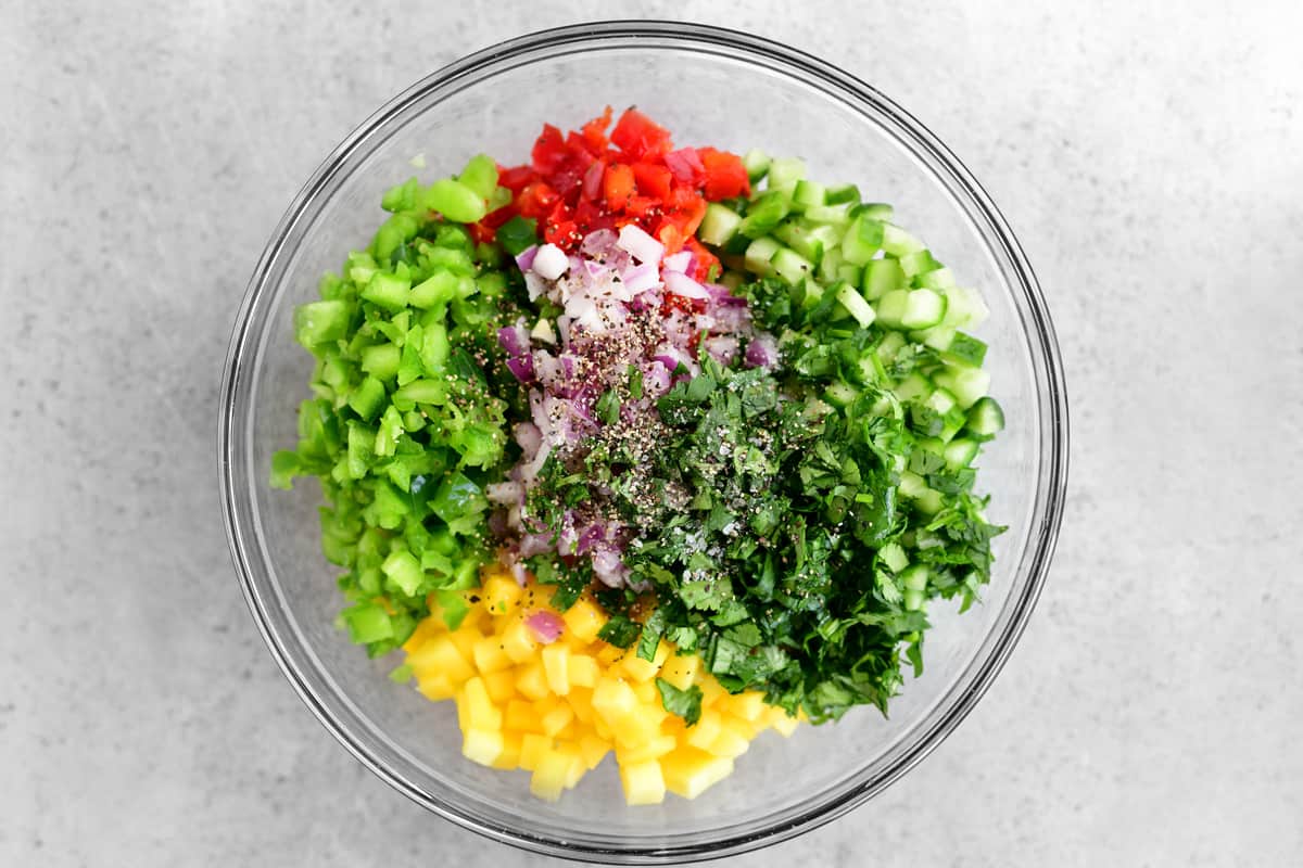 Chopped ingredients in a bowl.