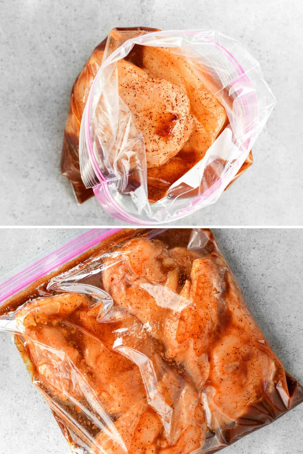 Mango chicken marinade in a zip-top bag.