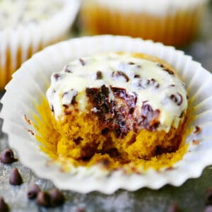 Pumpkin muffins with cream cheese filling.