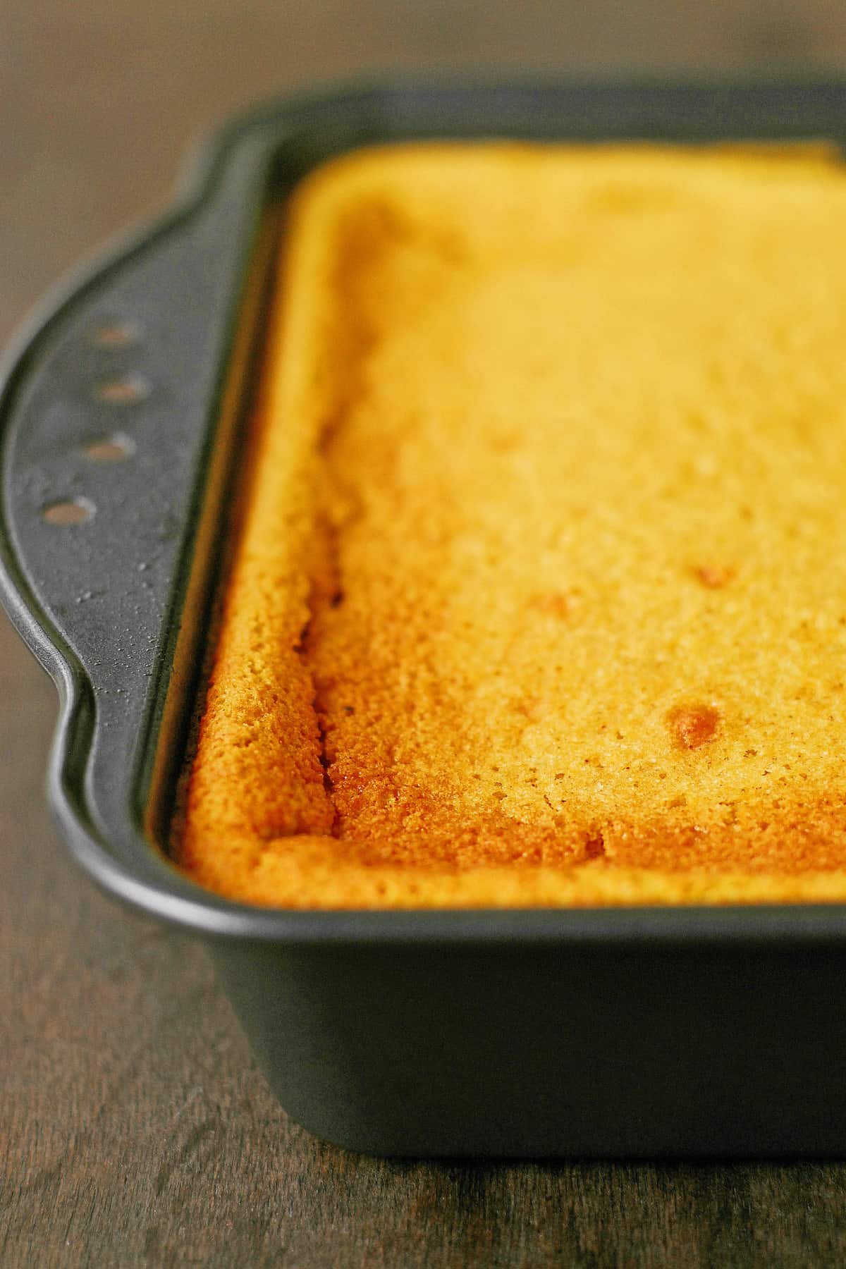 Pumpkin custard cake in a baking pan.