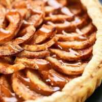 Puff pastry apple tart with caramel drizzle.