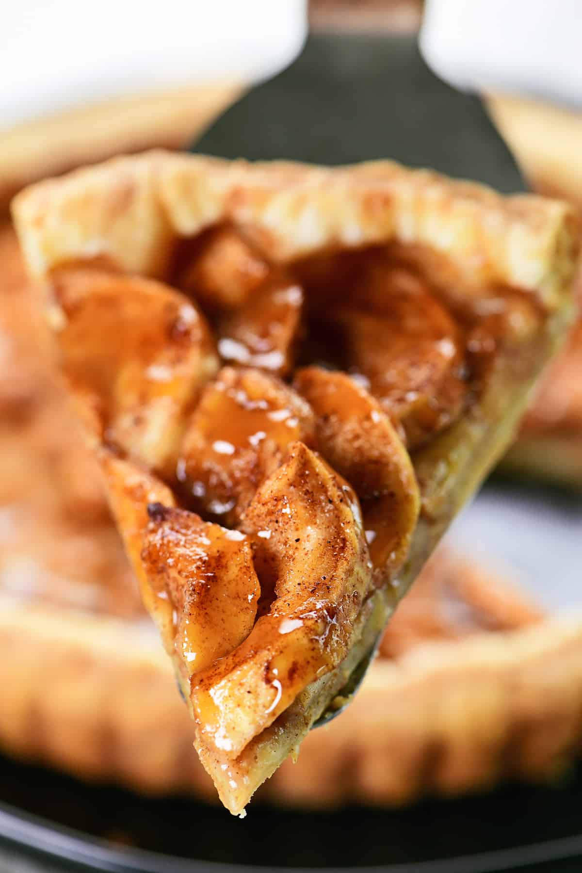 A slice of puff pastry apple tart.