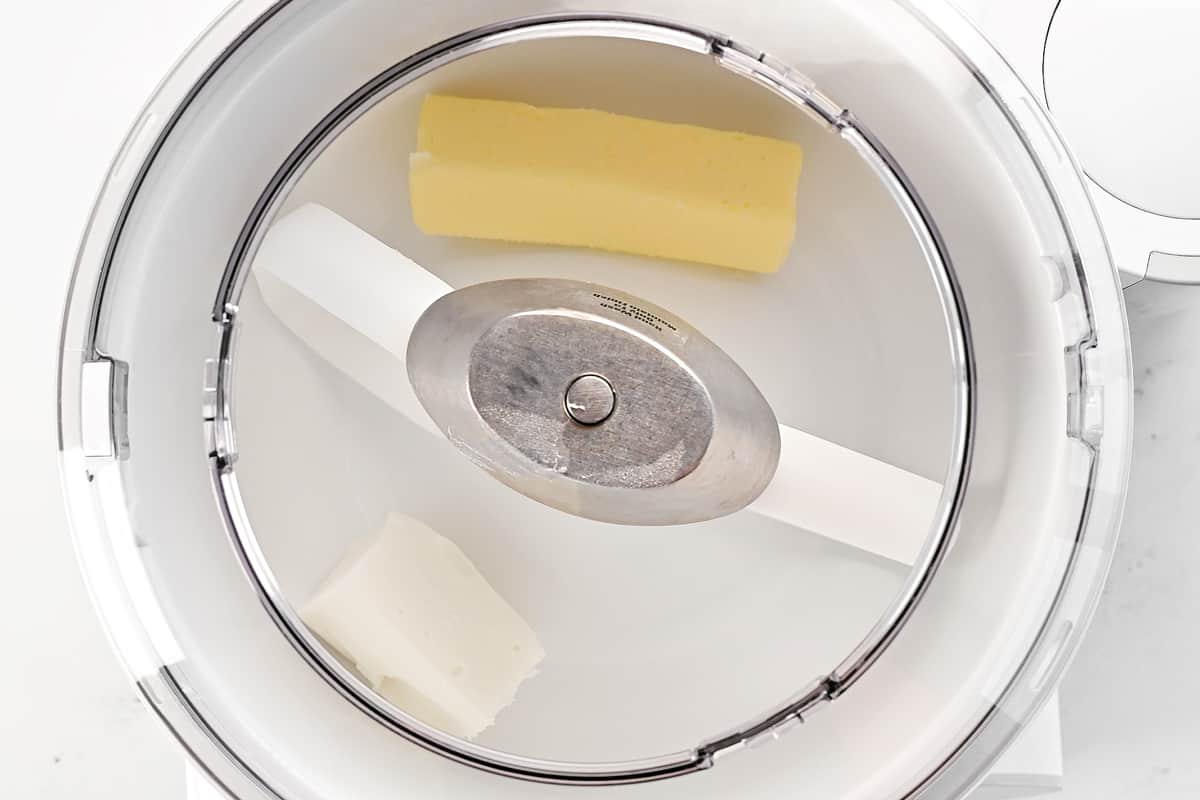 Butter and shortening in a mixer bowl.