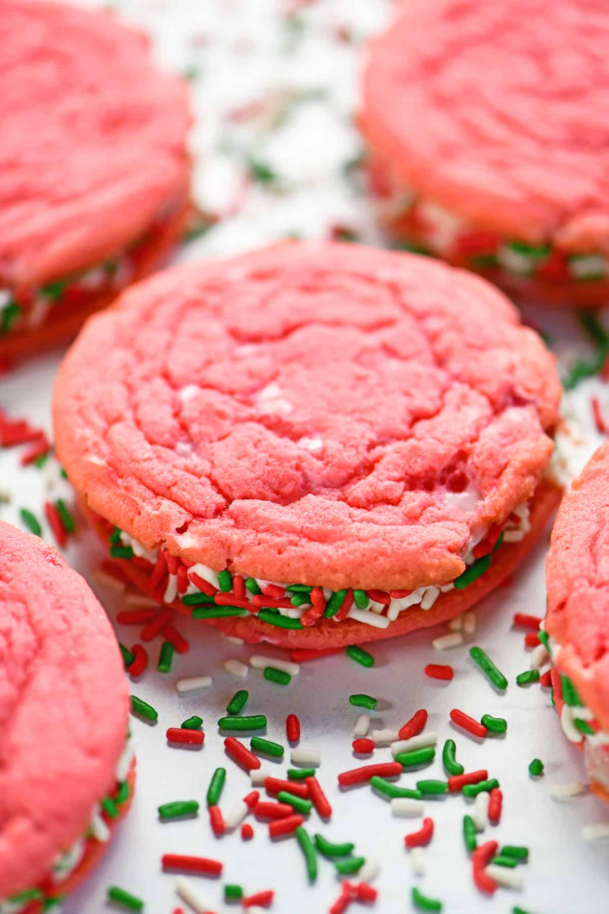 Peppermint cookies with buttercream and Christmas sprinkles.