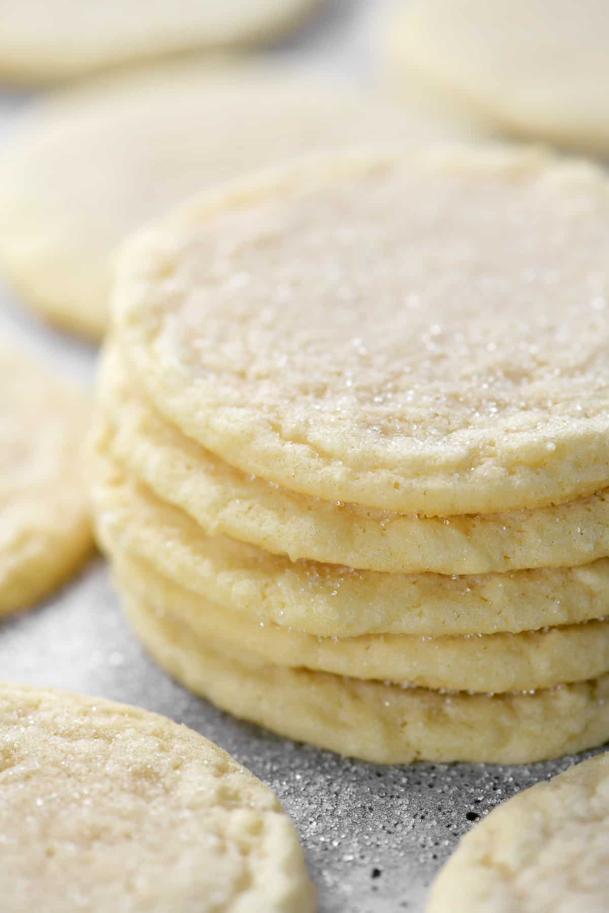 Old fashioned sugar cookies in a stack.