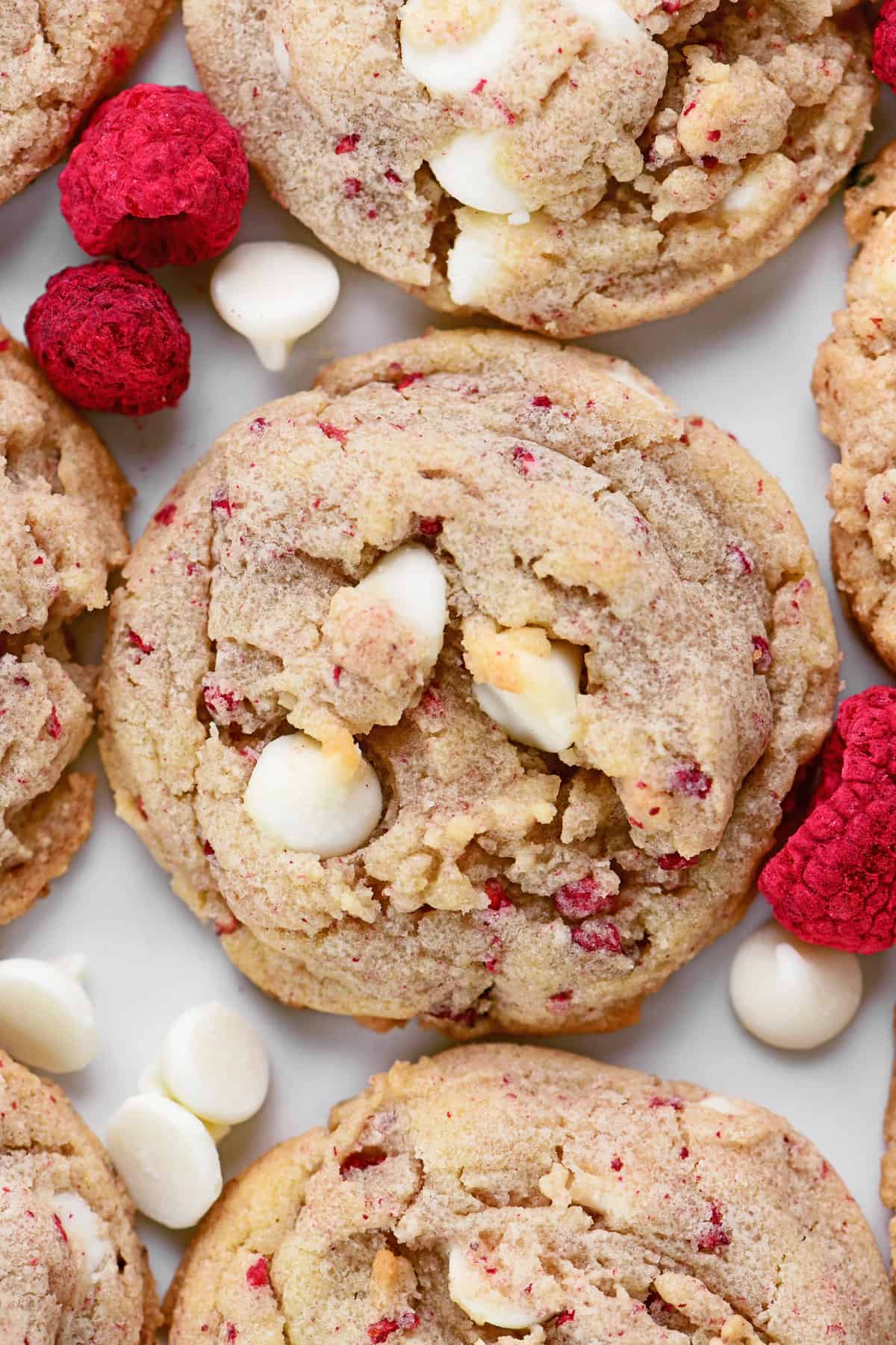 Raspberry cheesecake cookies with white chocolate chips.