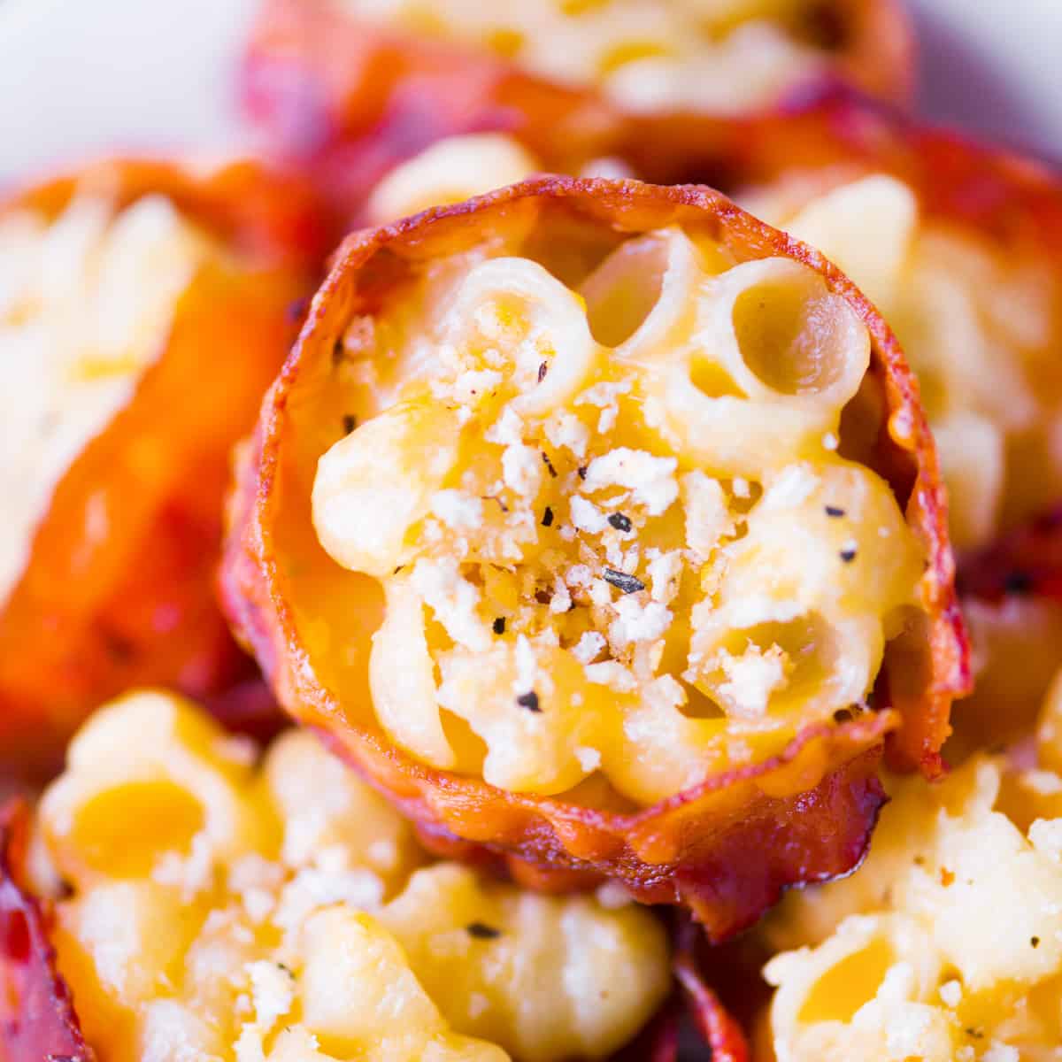 Bacon mac and cheese bites.