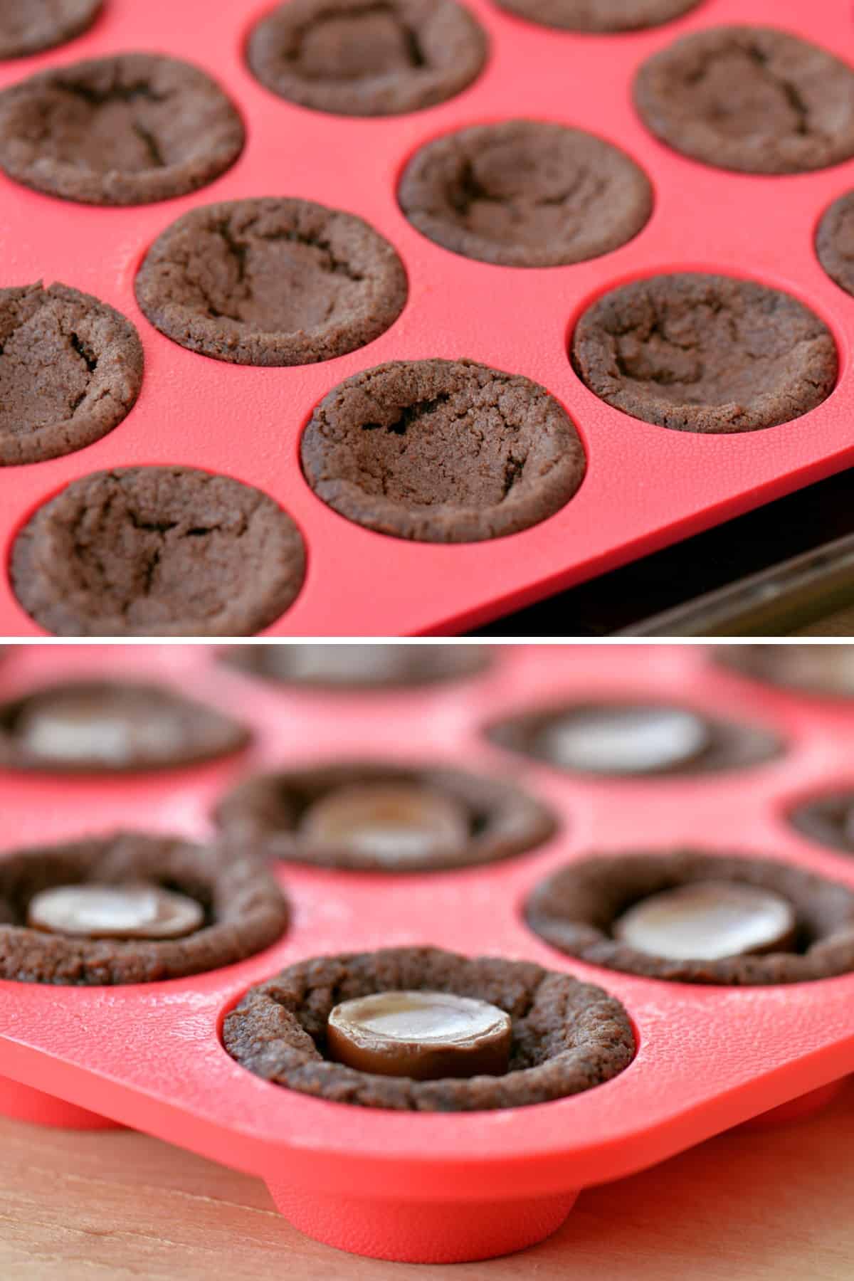 Add a Rolo to each baked cookie cups.