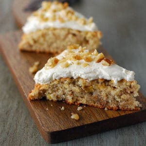 Banana nut scones on a white cutting board.