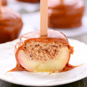 Caramel apple cupcake on a stick.