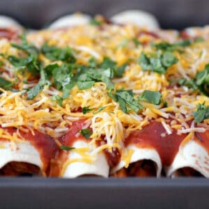 Easy chicken enchiladas in a pan.