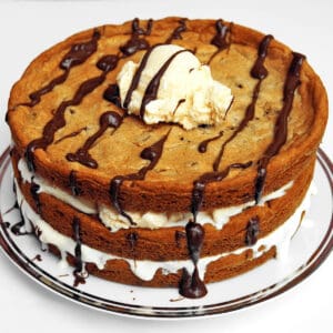 A chocolate chip cookie ice cream cake.