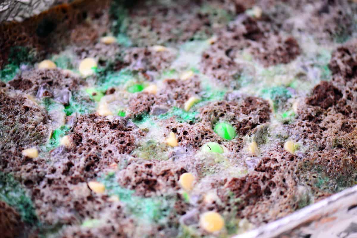Baked chocolate mint M and M bars.