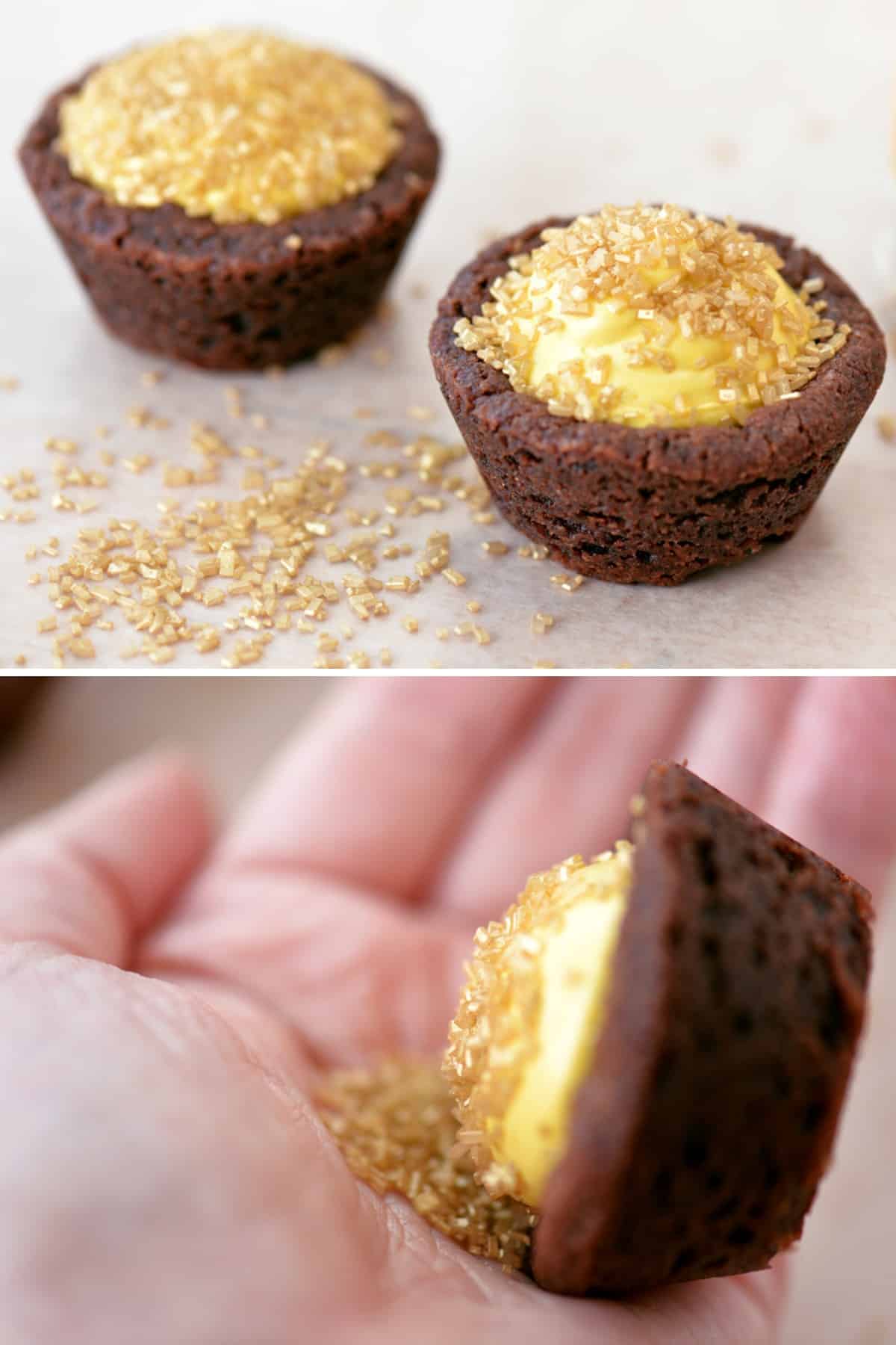 Add gold sprinkles to the pot of gold cookie cups.