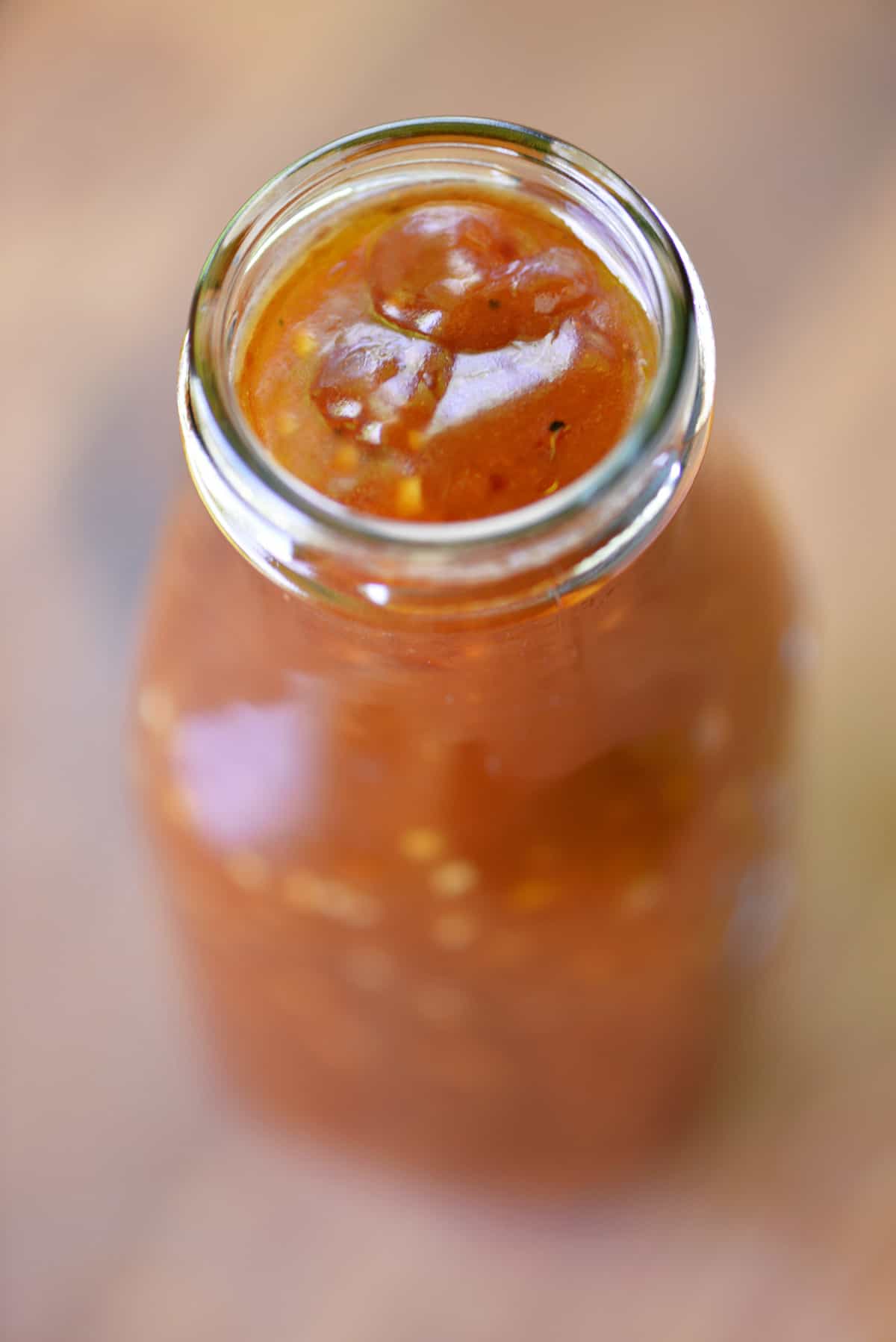 A jar of homemade stir fry sauce.