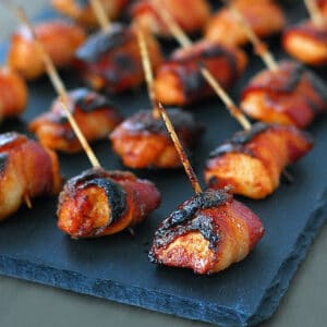 Sweet and spicy bacon chicken bites.