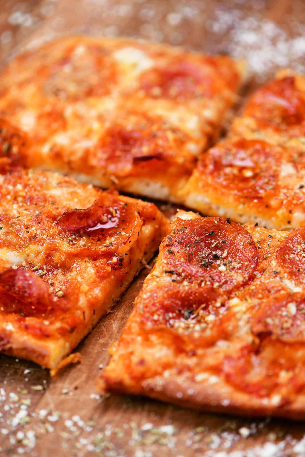 Pepperoni pizza made with refrigerated dough.
