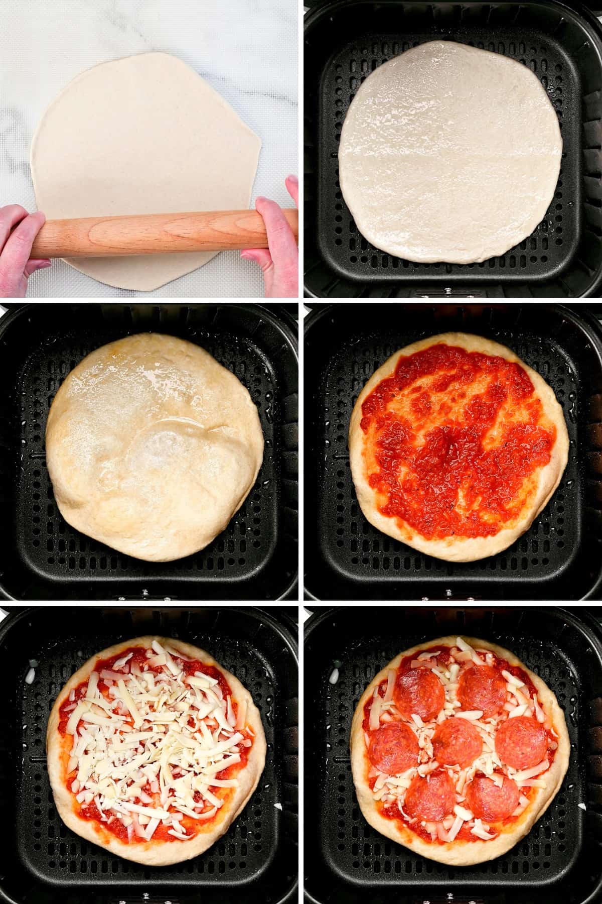 Steps for making air fryer pizza.