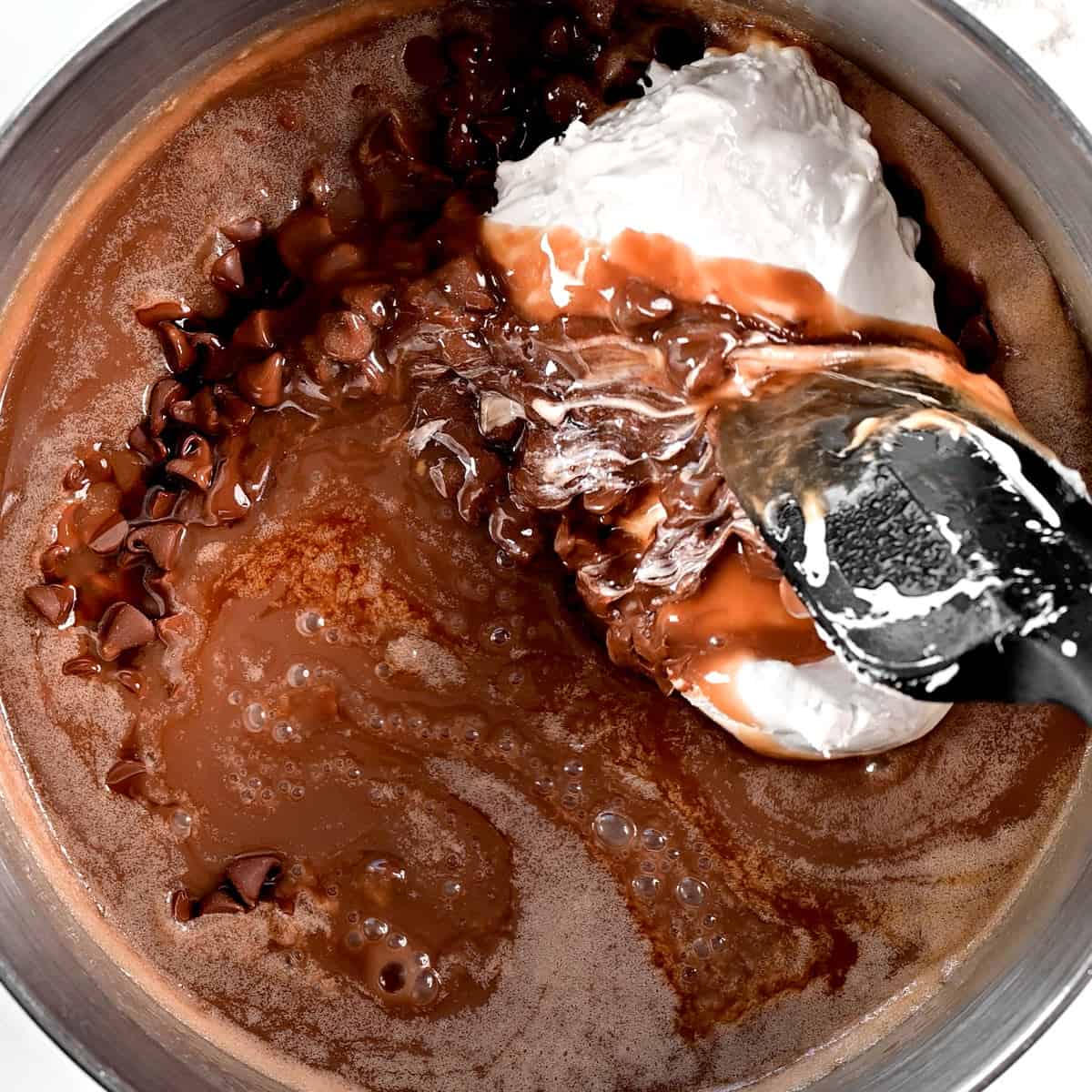 Stir in the marshmallow cream and chocolate chips.