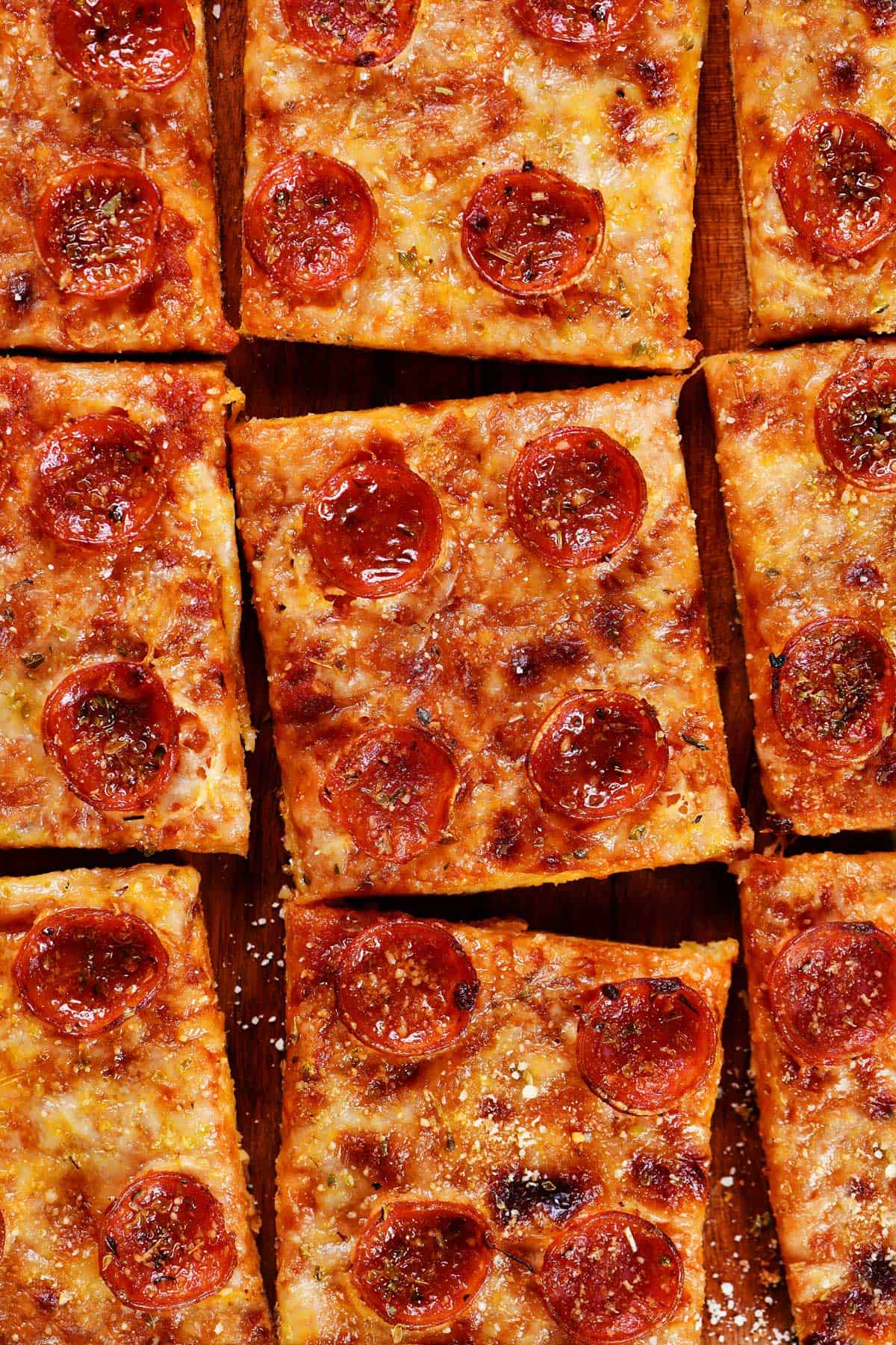 Cottage cheese pizza with cheese and pepperoni.