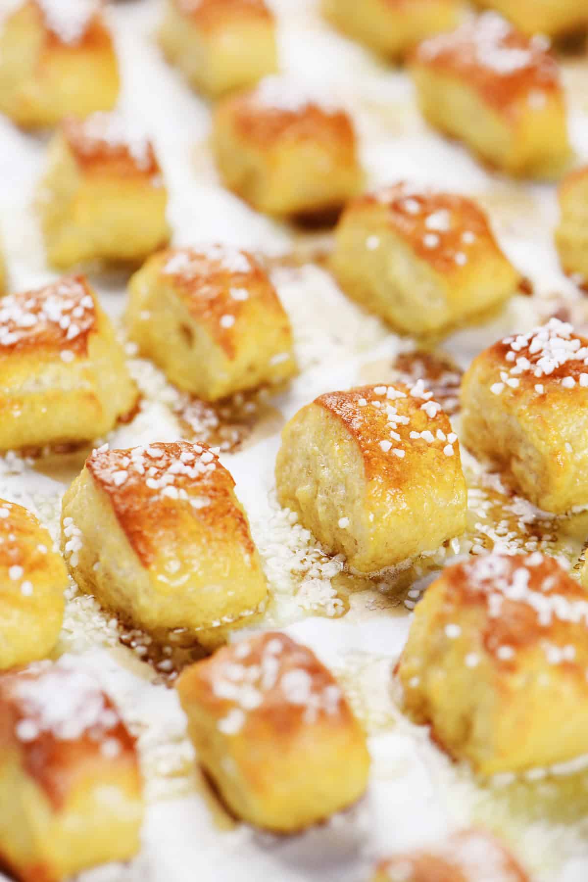 Cottage cheese pretzel bites with pretzel salt on top.