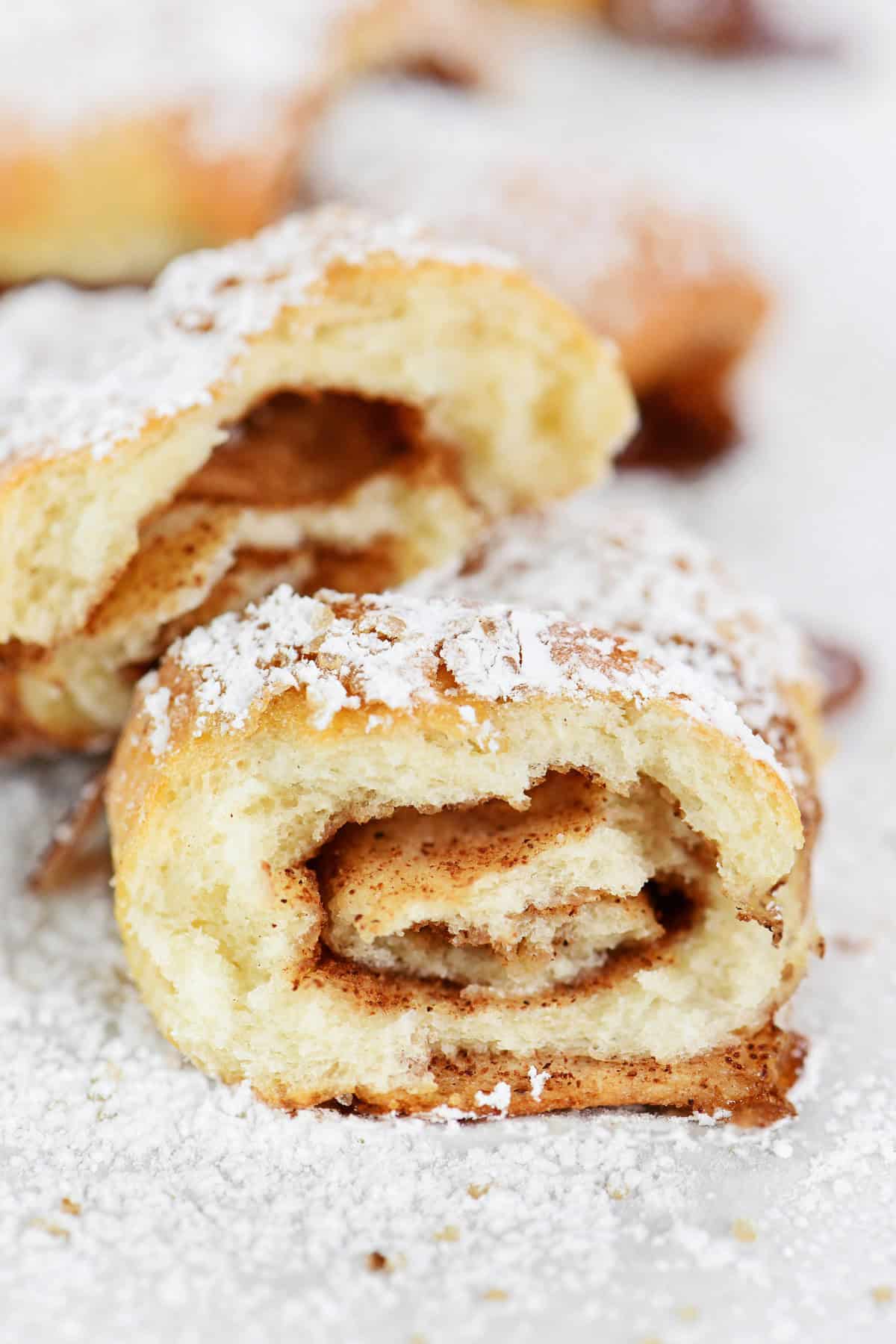 Cottage cheese cinnamon crescent rolls interior.