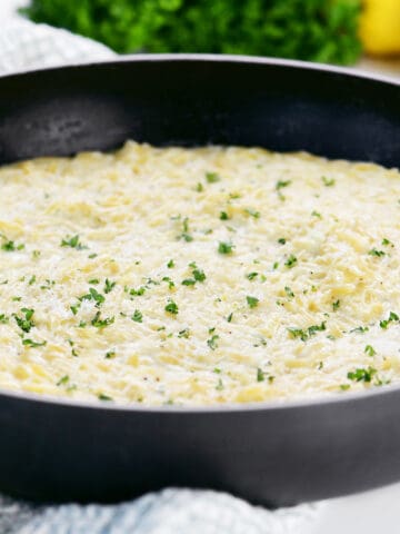 Creamy lemon orzo pasta.