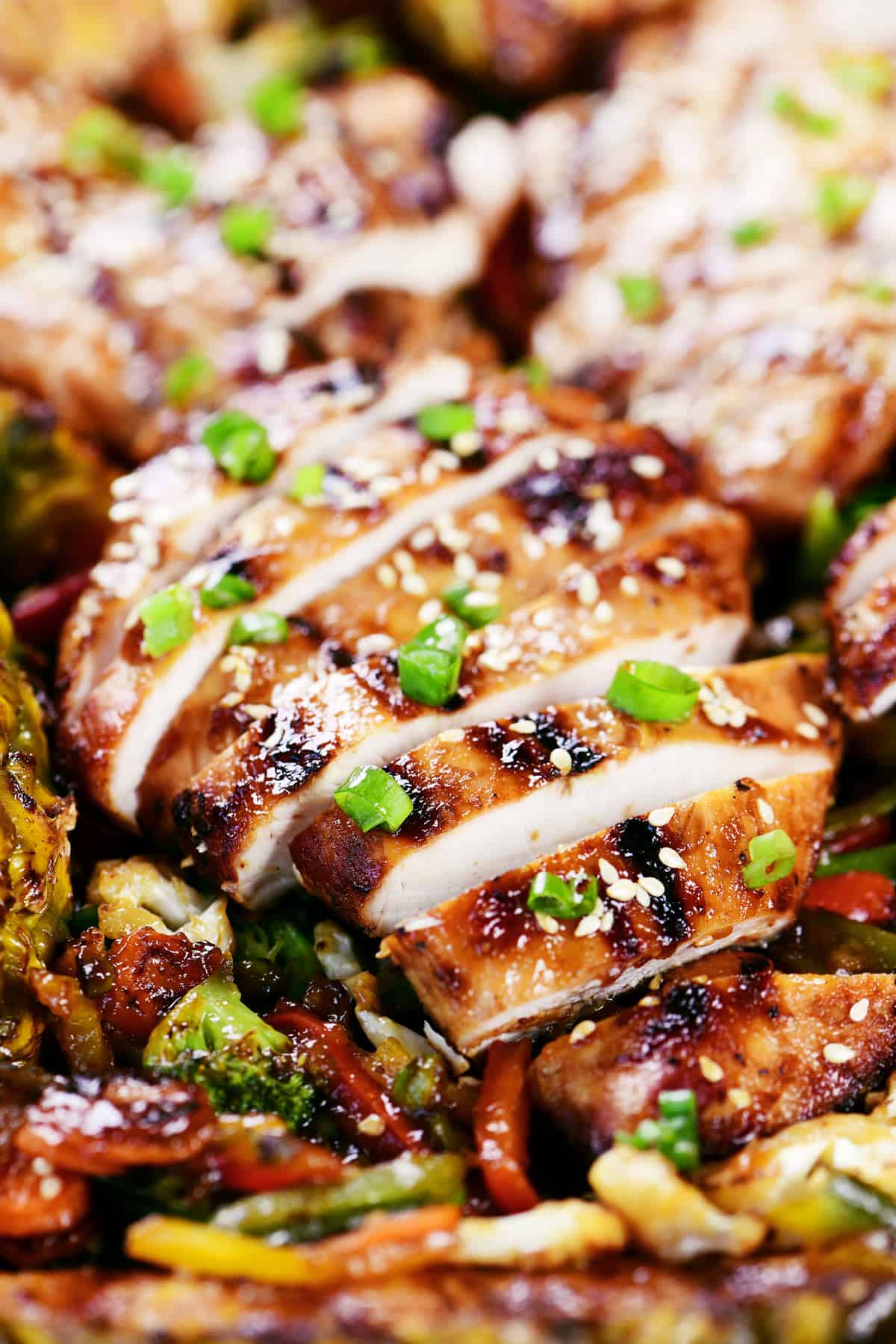 Teriyaki chicken marinade on a grilled chicken breast.
