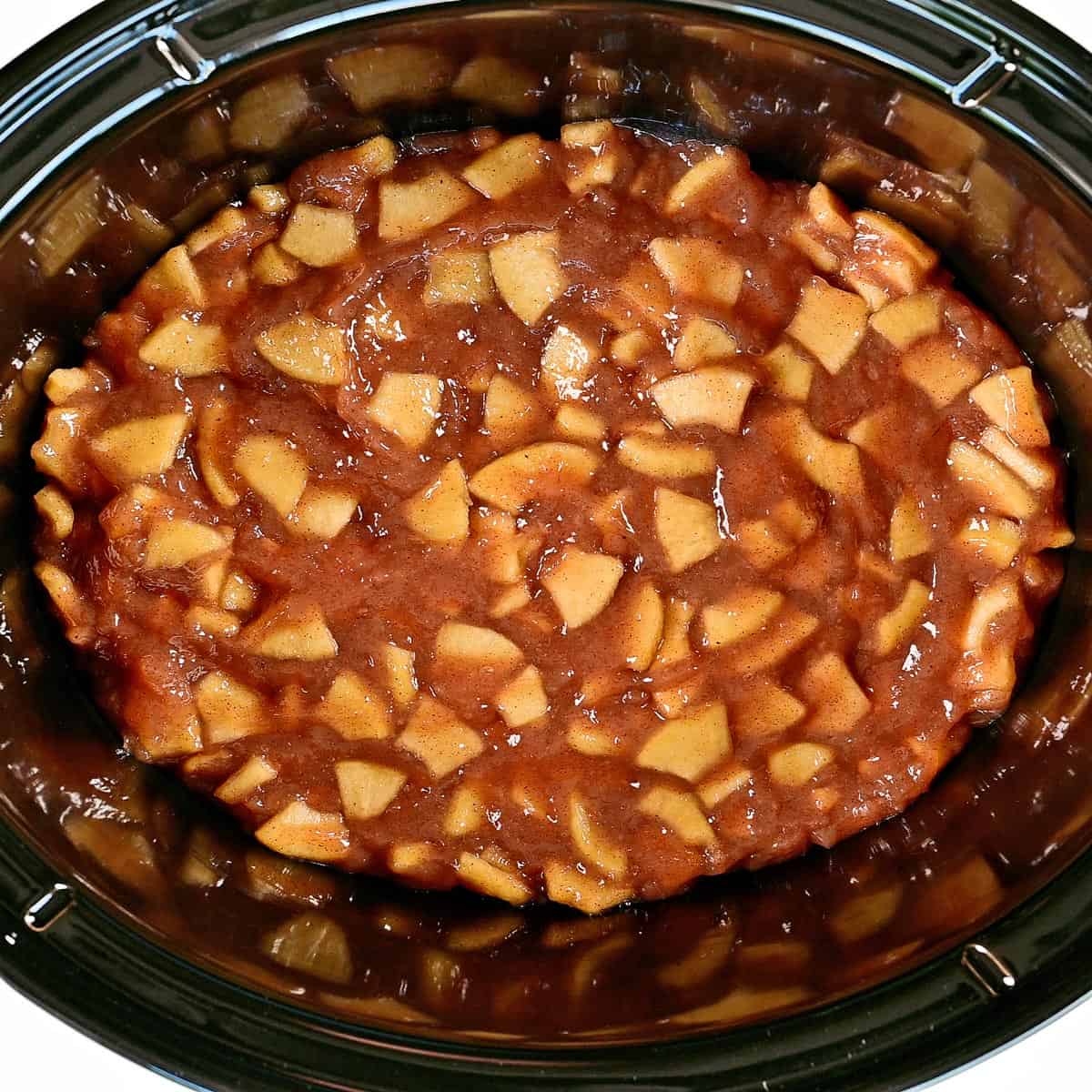 Apple pie filling in a slow cooker.